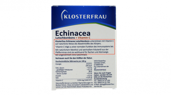 Rückseite, Klosterfrau Echinacea Lutschbonbons Rückseite, Klosterfrau Echinacea Lutschbonbons