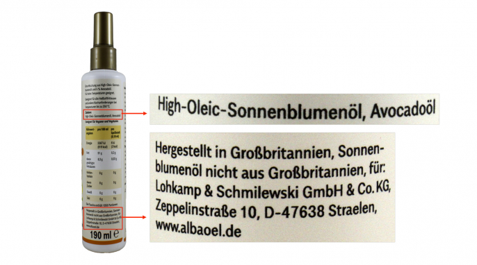 Zutaten + Herkunft, Albaöl® Air Fryer Spray