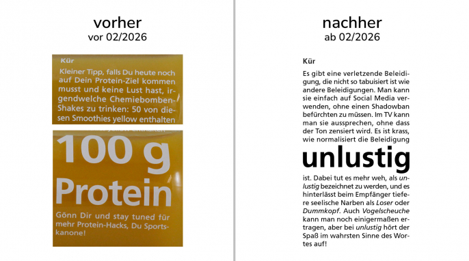 alt: Werbung, true fruits yellow , vor 02/2026; neu: ab 02/2026, Herstellerfoto alt: Werbung, true fruits yellow , vor 02/2026; neu: ab 02/2026, Herstellerfoto