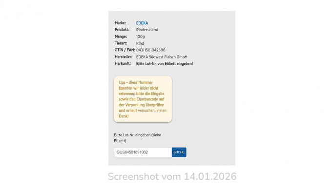 Fehlermeldung QR-Code, Gut & Günstig Rindersalami, Herkunft.edeka.de, 14.01.2026 Fehlermeldung QR-Code, Gut & Günstig Rindersalami, Herkunft.edeka.de, 14.01.2026
