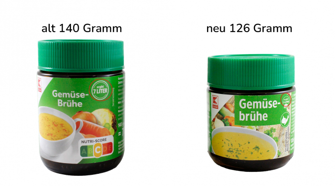 alt: Kaufland K Classic Gemüsebrühe, 140 g; neu: Kaufland K Classis Gemüsebrühe, 126 g