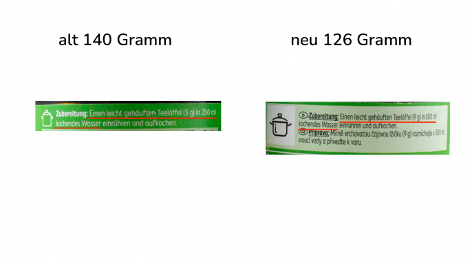 alt: Zubereitung, Kaufland K Classic Gemüsebrühe, 140 g; neu: Kaufland K Classic Gemüsebrühe, 126 g