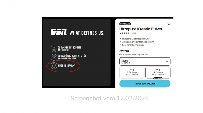 Werbung, ESN Ultrapure Kreatin Pulver