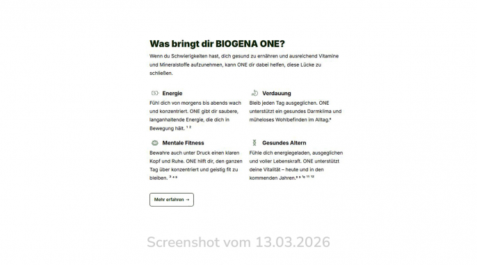 Werbung, Biogena-one.com, 13.03.2026 Werbung, Biogena-one.com, 13.03.2026