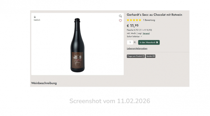 Gerhardt’s Secc au Chocolat mit Rotwein, jakobgerhardt.de, 11.02.2026