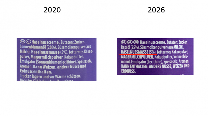 Zutaten, Milka Haselnusscreme Zutaten, Milka Haselnusscreme