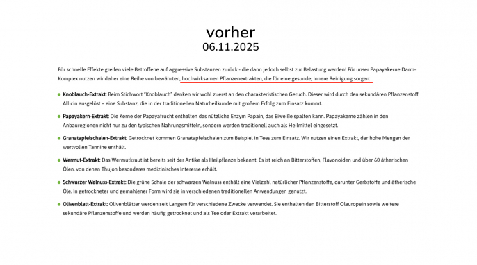 alt: Beschreibung, Papayakerne Darm-Komplex, purazell.de, 06.11.2025 alt: Beschreibung, Papayakerne Darm-Komplex, purazell.de, 06.11.2025