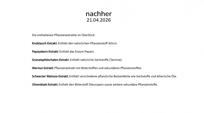 neu: Beschreibung, Papayakerne Pflanzenkomplex, purazell.de, 21.04.2026 neu: Beschreibung, Papayakerne Pflanzenkomplex, purazell.de, 21.04.2026