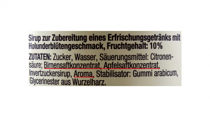 Bezeichnung und Zutaten, Edeka Herzstücke Holunderblüte