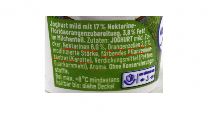 Zutaten, Ehrmann Almighurt Nektarine-Floridaorange