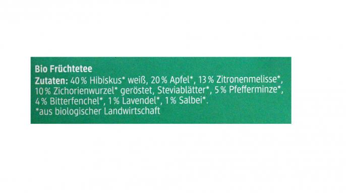 Zutaten, dm Bio Alpen Kräuter Früchteteemischung