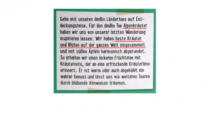 Hinweis, dm Bio Alpen Kräuter Früchteteemischung