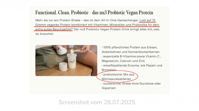 Nu3 Probiotic Vegan Protein, nu3.de, 28.07.2025