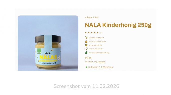 Nalas Kinderhonig, tobio.de, 11.02.2026