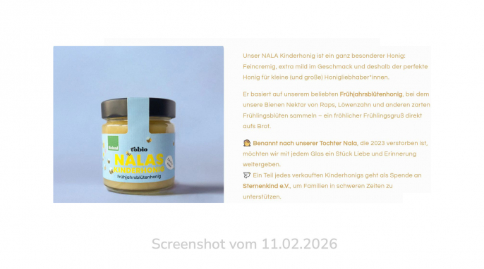 Werbung, Nalas Kinderhonig, tobio.de 11.02.2026