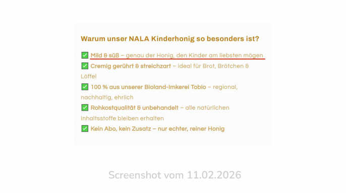 Werbung, Nalas Kinderhonig, tobio.de 11.02.2026