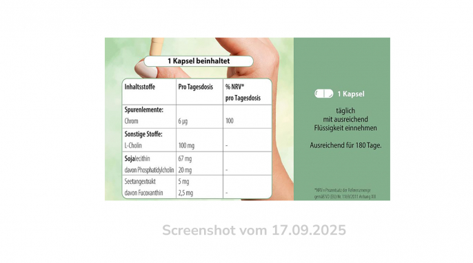 Inhaltsstoffe, Feelvita Lipoxanthin, genius.tv, 17.09.2025 Inhaltsstoffe, Feelvita Lipoxanthin, genius.tv, 17.09.2025