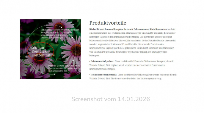Immun Komplex forte mit Echinacea und Zink Konzentrat, baerbel-dexel.de, 14.01.2026 Immun Komplex forte mit Echinacea und Zink Konzentrat, baerbel-dexel.de, 14.01.2026