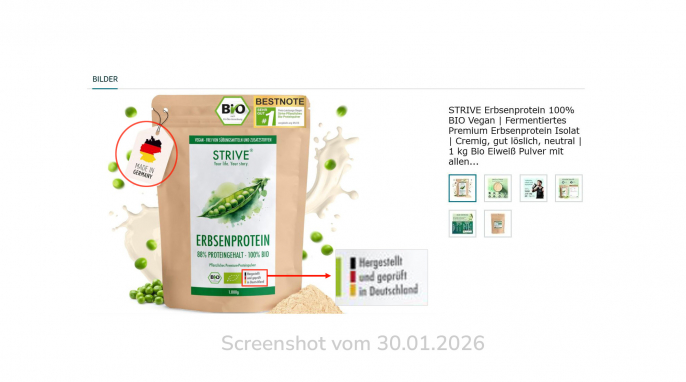 Strive Erbsenprotein, amazon.de, 31.03.2026 Strive Erbsenprotein, amazon.de, 31.03.2026
