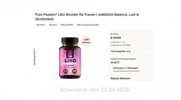 Werbung, Pure Passion Libo Booster, shop-apotheke.com, 21.04.2026 Werbung, Pure Passion Libo Booster, shop-apotheke.com, 21.04.2026