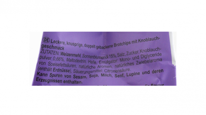 Bezeichnung und Zutaten, Tottis Mini Brotchips mit Knoblauch