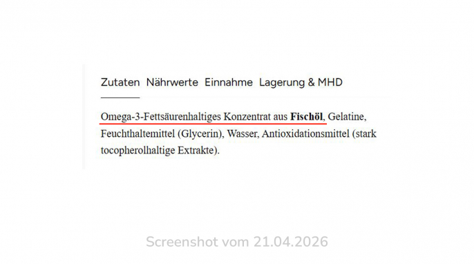 Zutaten, Hopkins Kein Fisch Kapseln, hopkinsformulations.de, 21.04.2026 Zutaten, Hopkins Kein Fisch Kapseln, hopkinsformulations.de, 21.04.2026