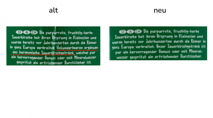 Werbung, Pfanner Kirsche Amarena, alt und neu Werbung, Pfanner Kirsche Amarena, alt und neu