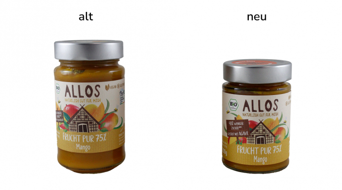 Allos Frucht Pur 75 % Mango, 250 und 200 g Allos Frucht Pur 75 % Mango, 250 und 200 g