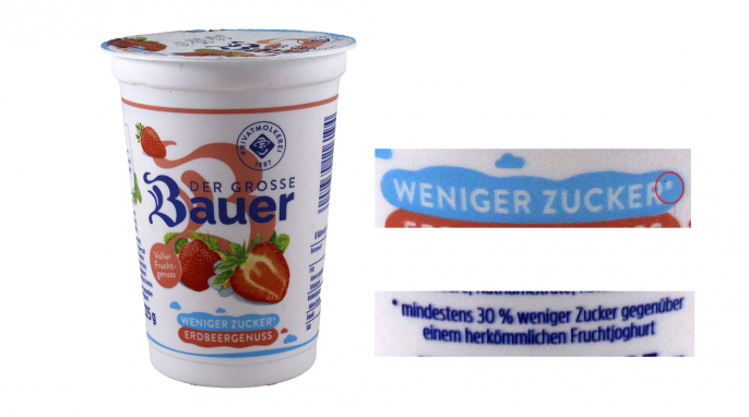 Werbung, Der Große Bauer weniger Zucker* Erdbeergenuss Werbung, Der Große Bauer weniger Zucker* Erdbeergenuss