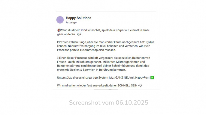 Anzeige, Happy Solutions, facebook.com, 06.10.2025 Anzeige, Happy Solutions, facebook.com, 06.10.2025