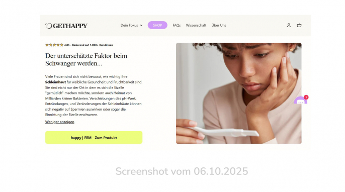 Werbung, happy FEM, gethappy.me, 6.10.2025 Werbung, happy FEM, gethappy.me, 6.10.2025
