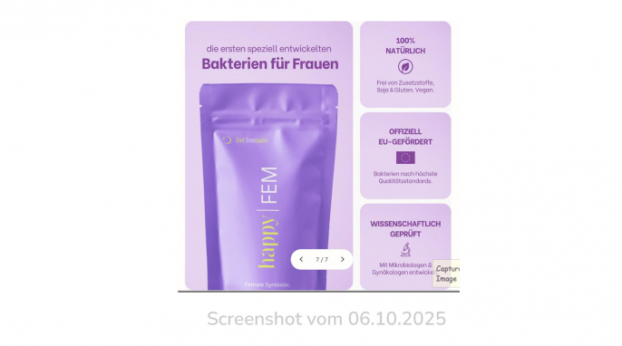 Werbung, happy FEM, gethappy.me, 6.10.2025 Werbung, happy FEM, gethappy.me, 6.10.2025