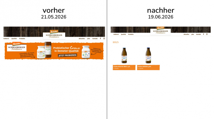 alt: Produkte auf schrozberger-milchbauern.de, 21.05.2026; neu: 19.06.2026