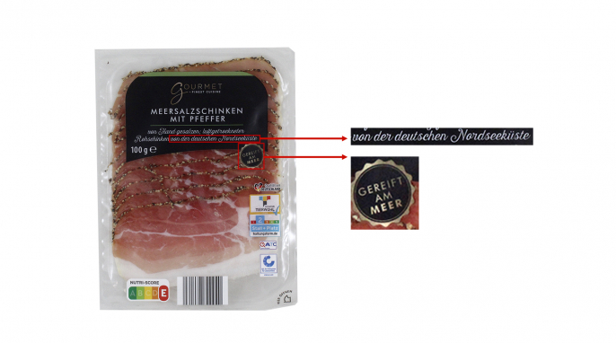 Werbung, Gourmet Finest Cuisine Meersalzschinken mit Pfeffer Werbung, Gourmet Finest Cuisine Meersalzschinken mit Pfeffer