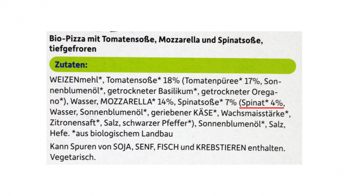 Zutaten, Freche Freunde Bio Kinder-Pizza Margherita & grüne Soße Zutaten, Freche Freunde Bio Kinder-Pizza Margherita & grüne Soße