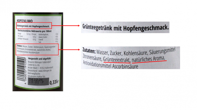 Bezeichnung und Zutaten, Hallerndorfer Hopfenlimo Bezeichnung und Zutaten, Hallerndorfer Hopfenlimo