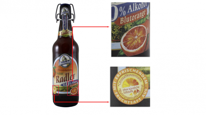Werbung, Mönchshof Natur Radler 0,0 % Alkohol Blutorange Werbung, Mönchshof Natur Radler 0,0 % Alkohol Blutorange
