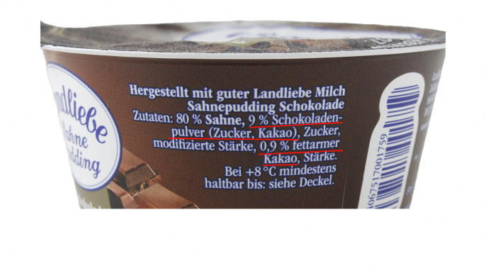 Zutaten, Landliebe Sahne Pudding Schokolade Zutaten, Landliebe Sahne Pudding Schokolade