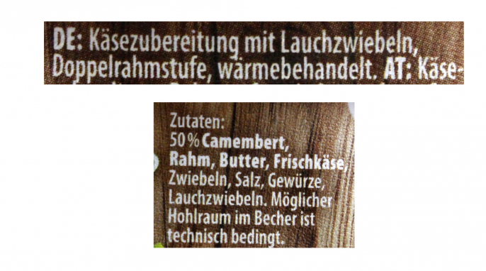Bezeichnung + Zutaten, Alpenhain Original Obazda Lauchzwiebel Bezeichnung + Zutaten, Alpenhain Original Obazda Lauchzwiebel