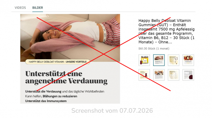 entfernt: Happy Belly Debloat Vitamin Gummies, amazon.de, 07.07.2026