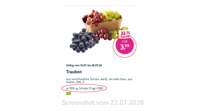 Trauben, Denns Bio App, 22.07.2026