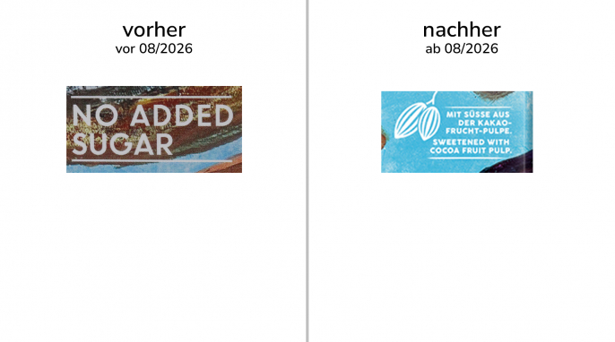 alt: Werbung, Vivani Whole Cocoa Fruit, vor 08/2026; neu: ab 08/2026, Herstellerfoto alt: Werbung, Vivani Whole Cocoa Fruit, vor 08/2026; neu: ab 08/2026, Herstellerfoto