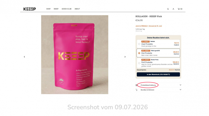 Keeep Pink Kollagen, marennaue.shop, 09.07.2026 Keeep Pink Kollagen, marennaue.shop, 09.07.2026
