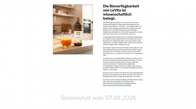 Werbung Bioverfügbarkeit, lavita.com, 07.09.2026 Werbung Bioverfügbarkeit, lavita.com, 07.09.2026