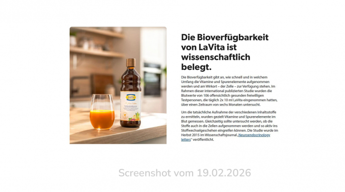 Werbung Bioverfügbarkeit, lavita.com, 19.02.2026 Werbung Bioverfügbarkeit, lavita.com, 19.02.2026