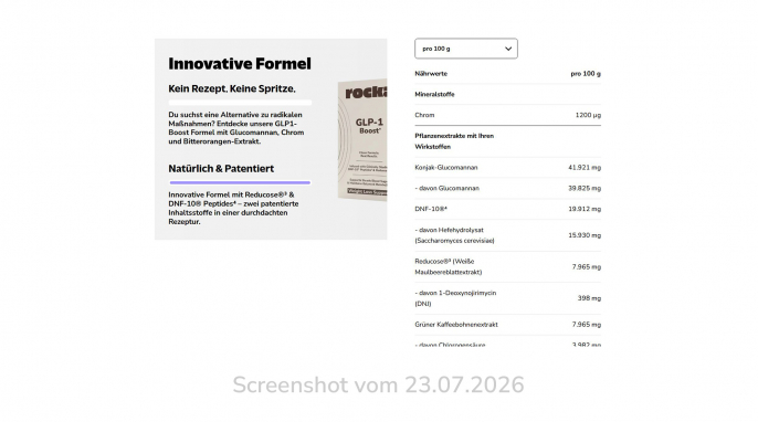 Rocka GLP-1 Boost, rockanutrition.de, 23.07.2026 Rocka GLP-1 Boost, rockanutrition.de, 23.07.2026