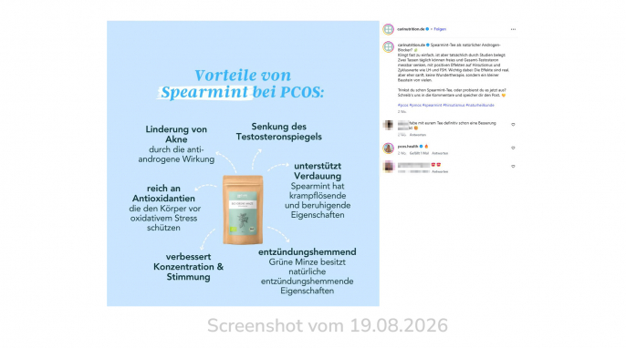 Instagrambeitrag, @carinutrition, 19.08.2026