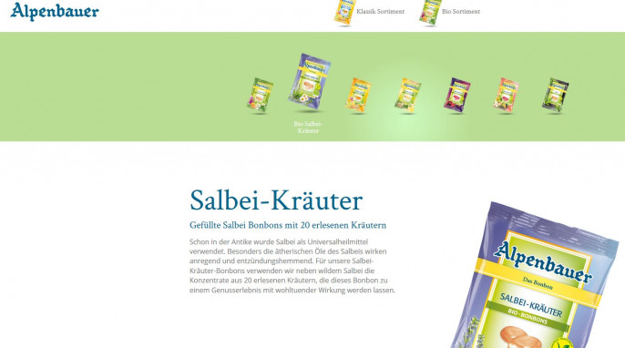 Werbung, Alpenbauer Salbei Kräuter Bio-Bonbons auf alpenbauer.net, 06.04.2020