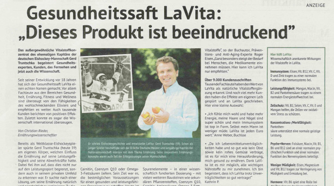 Anzeige, LaVita Gesundheitssaft, Beispiel Frankfurter Rundschau vom 9. März 2018