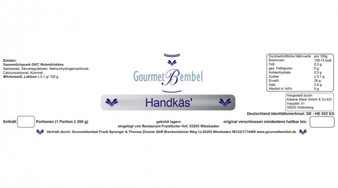 neu: Etikett, Gourmet Bembel Händkäs ab Juni 2021, Herstellerfoto